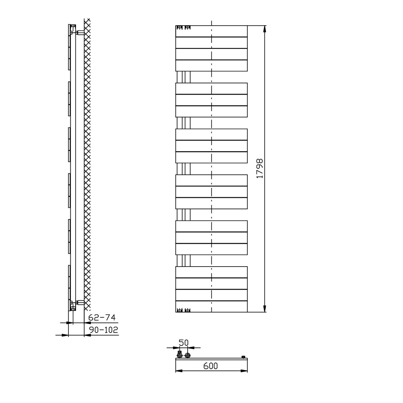 Aqualine Mili DC650T Radiátor kombinovaný, 60x179,8cm, biely - galéria #5