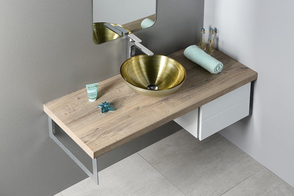 Sapho Murano Soft Brown Glass umývadlo 40x14 cm, metalická béžovo-zlatá AL5318-67 - galéria #3