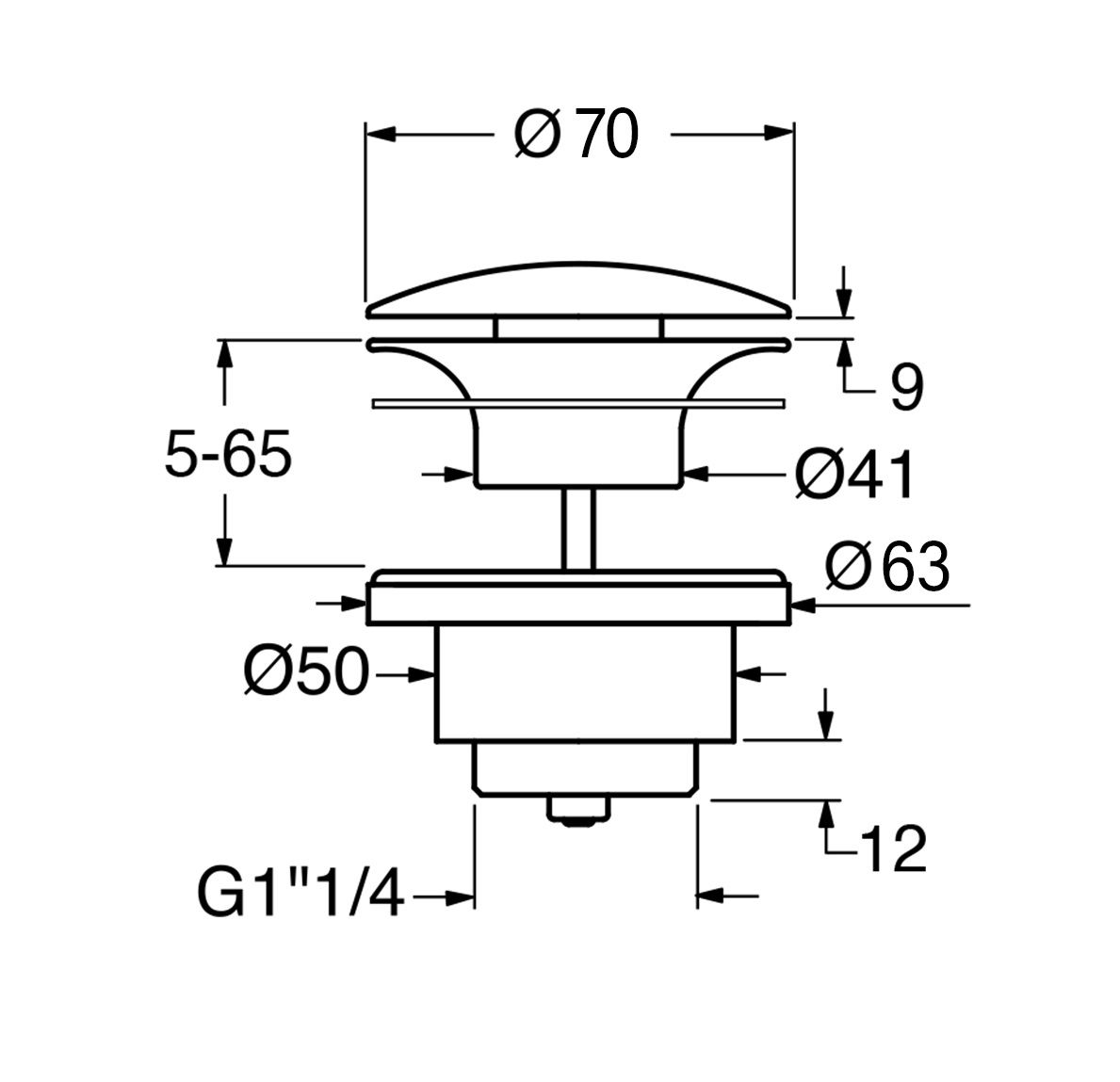 GSI Umývadlový vývod 5/4", neuzatvárateľný, hrúbka 5-65 mm, keramický uzáver, tortorová podložka, PVC05 - galéria #1