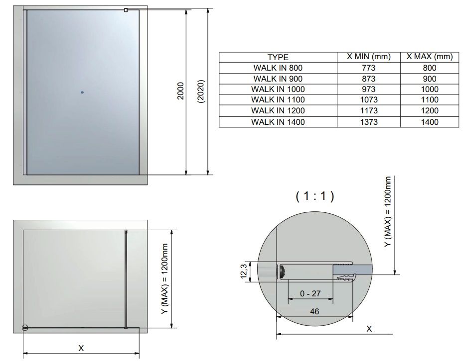 Roth Calida Walk-In Screen 90 cm, čierny elox s CI TWF 09020 NIF - galéria #2