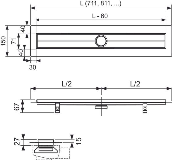 Tece Drainline žľab 80 cm s páskou 600800 - galéria #1