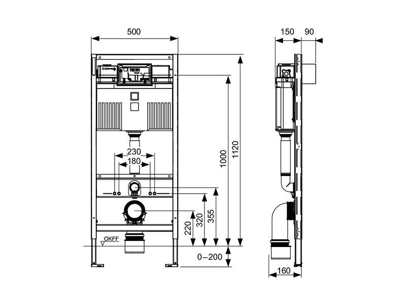 Tece Profilový modul pre WC v sadrokartónovej doske, pre závesné WC 50x15x112-132 cm, 9300302 - galéria #1