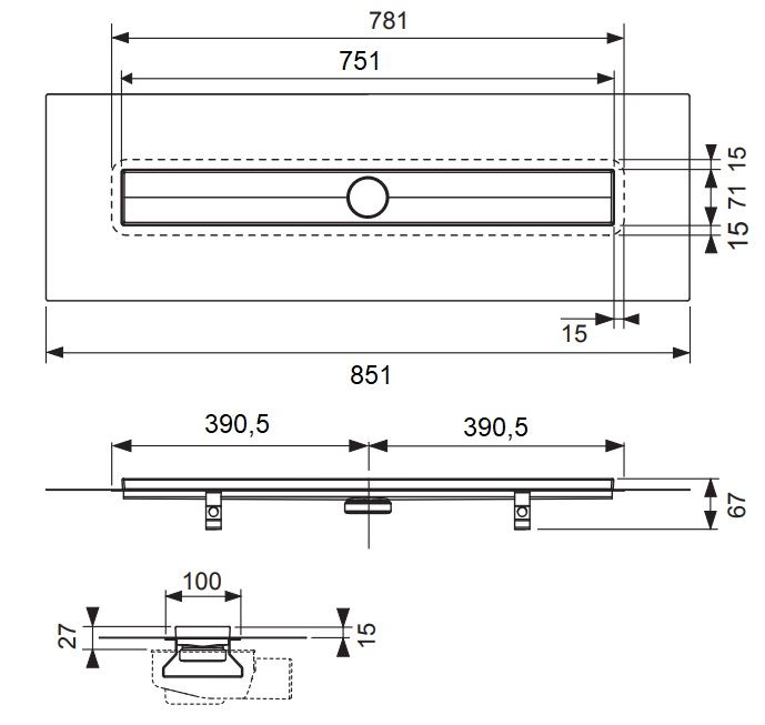 TECE Drainline Sprchový žľab s roštom 80 cm, oceľ II - Nerezová oceľ 640826 - galéria #1