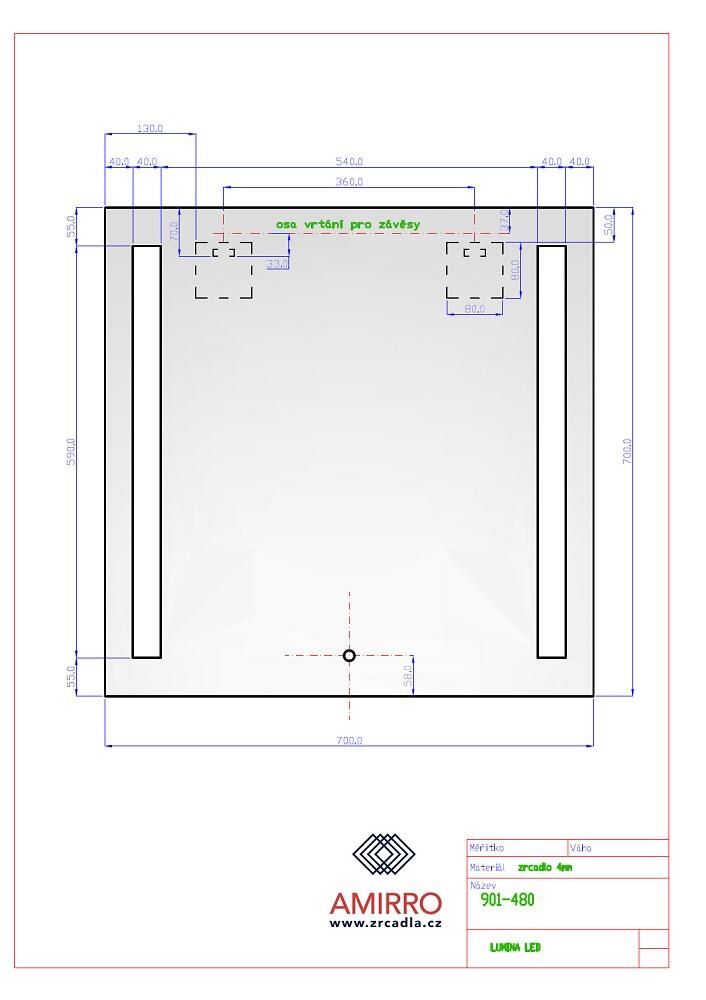 Amirro Lumina Zrkadlo 70x70 cm s LED svetlom, dotykový senzor, 901-480 - galéria #2
