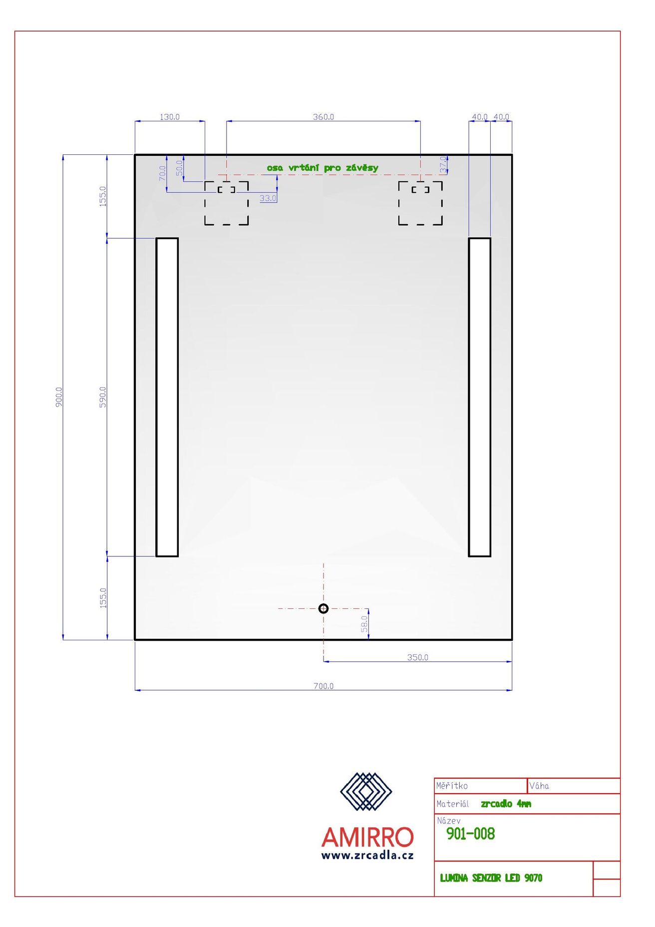 Amirro Lumina Zrkadlo 70x90 cm s LED svetlom, dotykový senzor, 901-008 - galéria #2