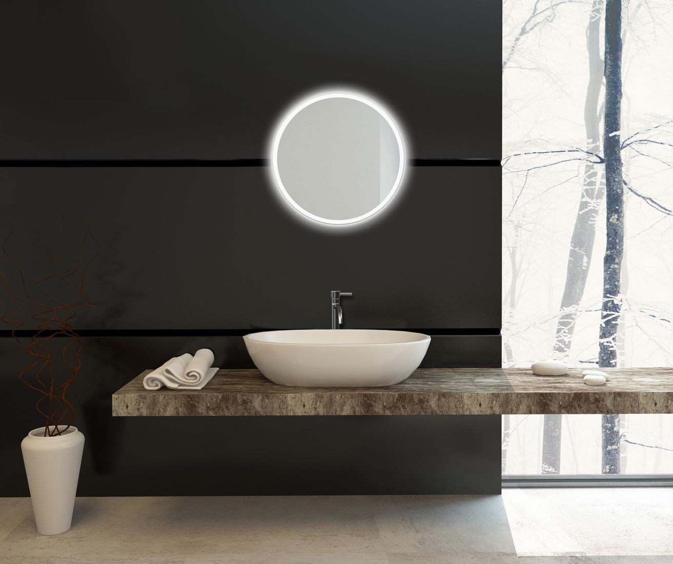 Amirro Moonlight Ronde Zrkadlo 100 cm s pieskovaným okrajom osvetleným LED, 411-200 - galéria #1