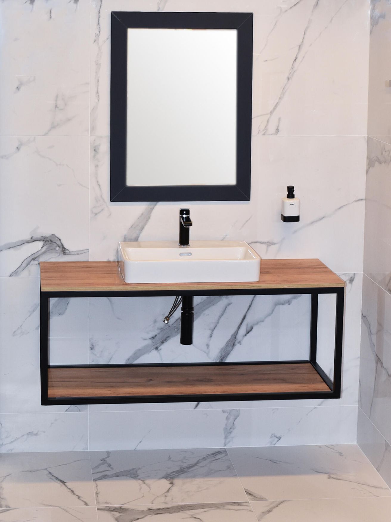 Amirro Uno Anthracite Hranaté zrkadlo 80 x 60 cm s lamelami v čiernej antracitovej farbe 411-125 - galéria #1