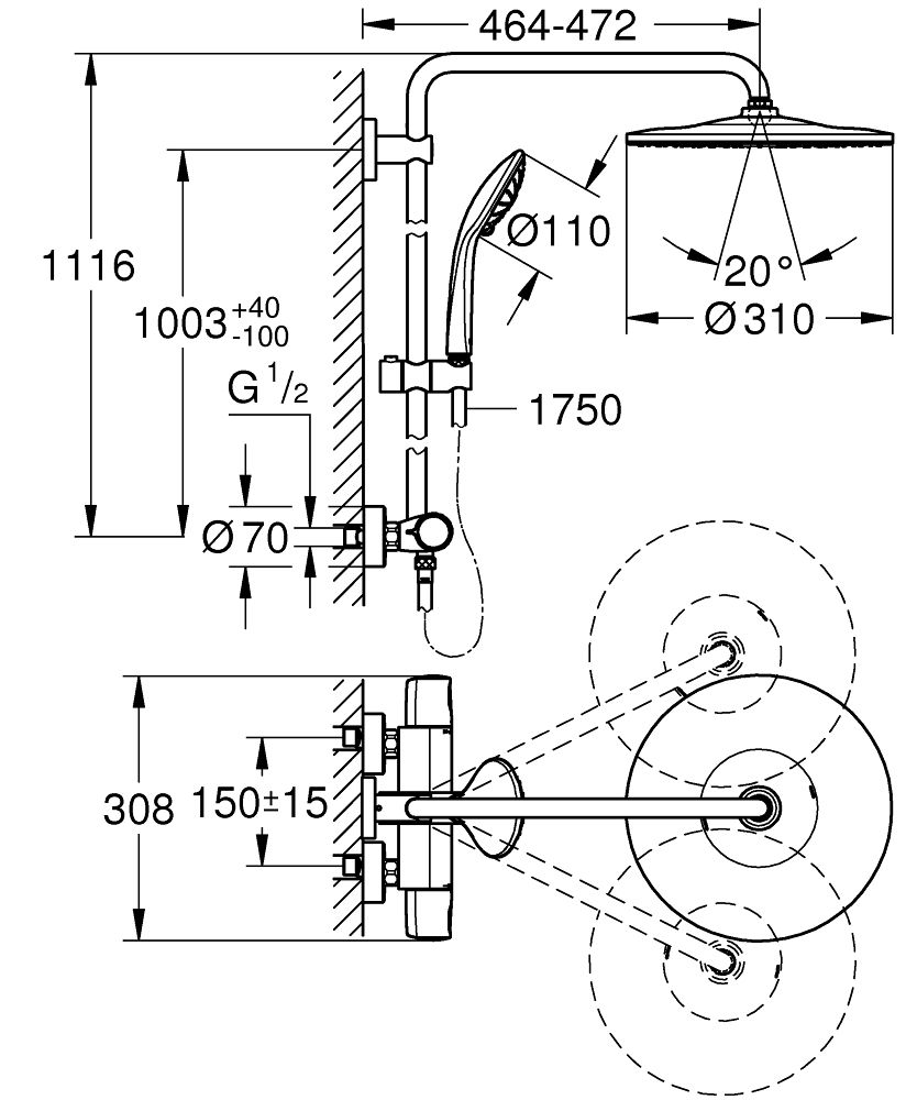 Grohe Vitalio Joy Sprchový set 310 s nástenným termostatom, chróm 26400001 - galéria #2