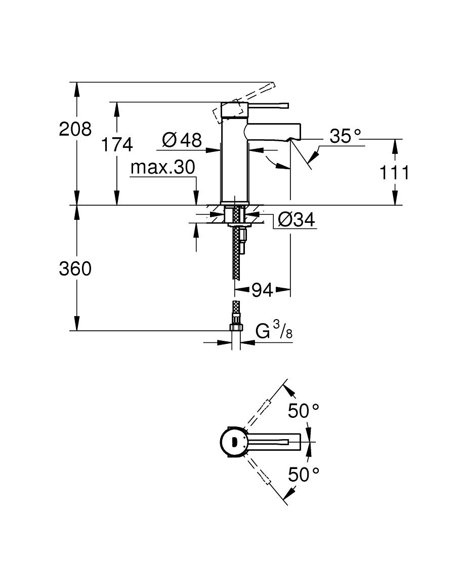 Grohe Profi Essence Umývadlová batéria bez výtoku, veľkosť S, chróm 34813001 - galéria #2