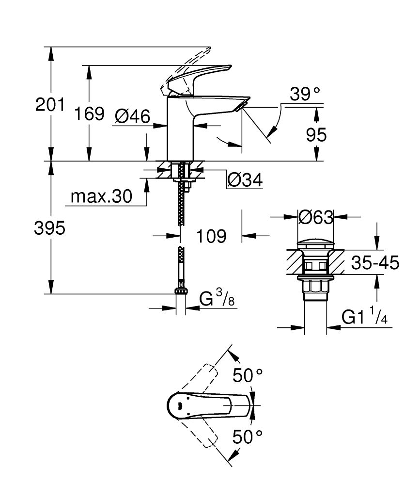 Grohe Profi Eurosmart Umývadlová batéria s výtokom Click-Clack, chróm 23922003 - galéria #2