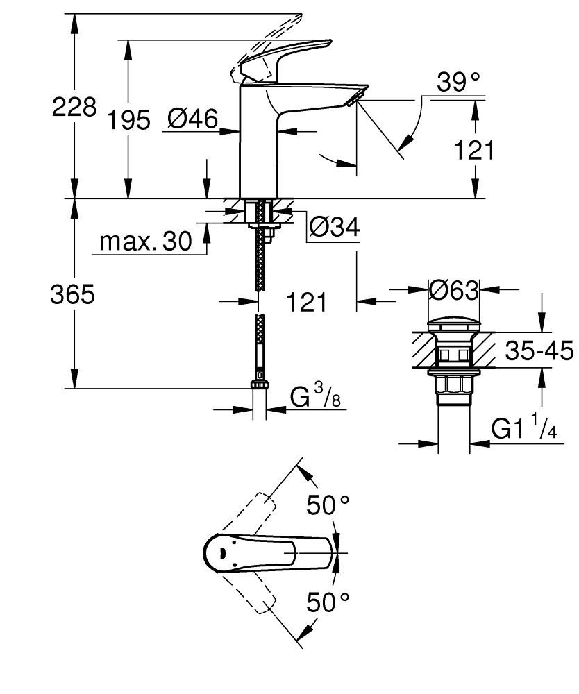 Grohe Profi Eurosmart Umývadlová batéria s výtokom Click-Clack, chróm 23923003 - galéria #2