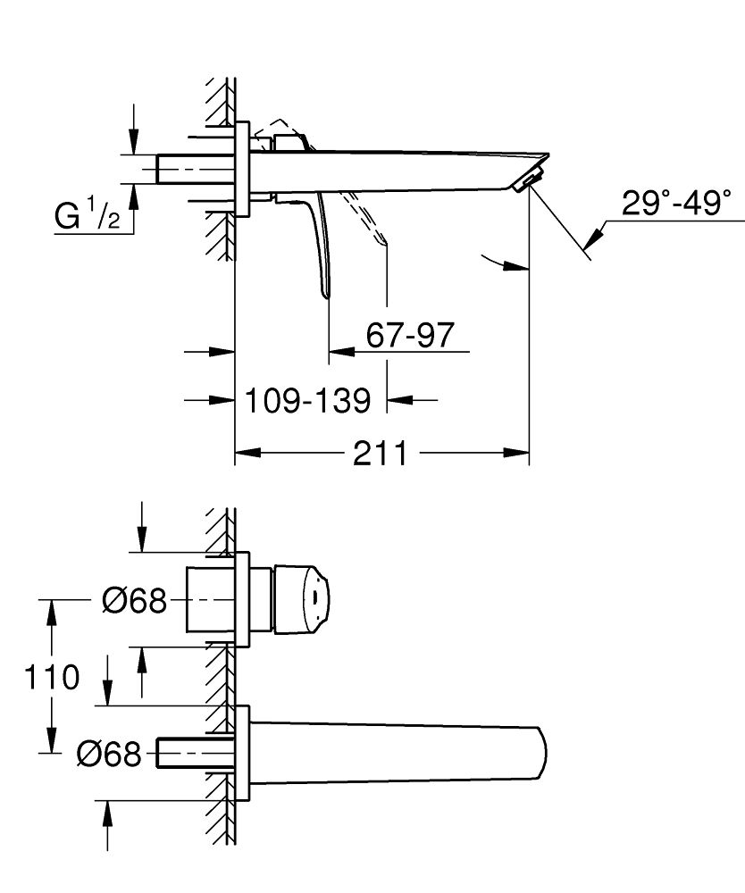 Grohe Profi Eurosmart Podomietková umývadlová batéria 21 cm, chróm 29338003 - galéria #3