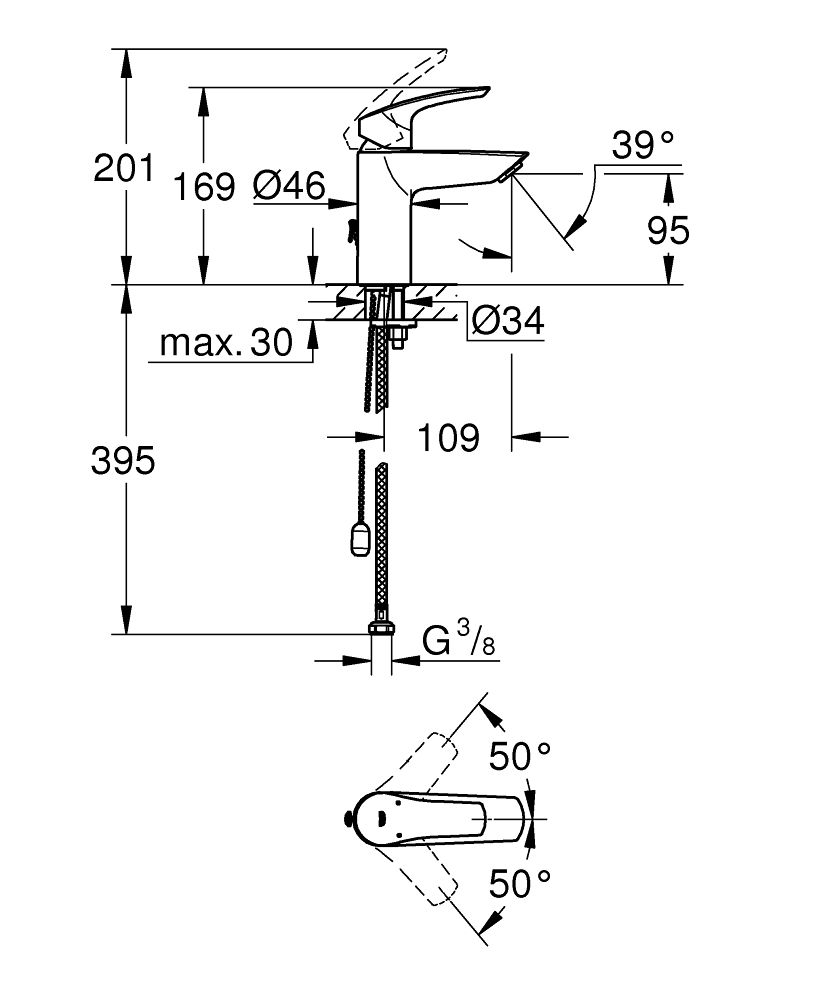 Umyvadlová batéria Grohe Profi Eurosmart s retiazkou, chróm 33188003 - galéria #4