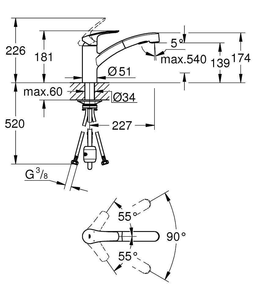 Grohe Profi Eurosmart Umývadlová batéria s výsuvnou sprchou, 2 trysky, chróm 30305001 - galéria #3