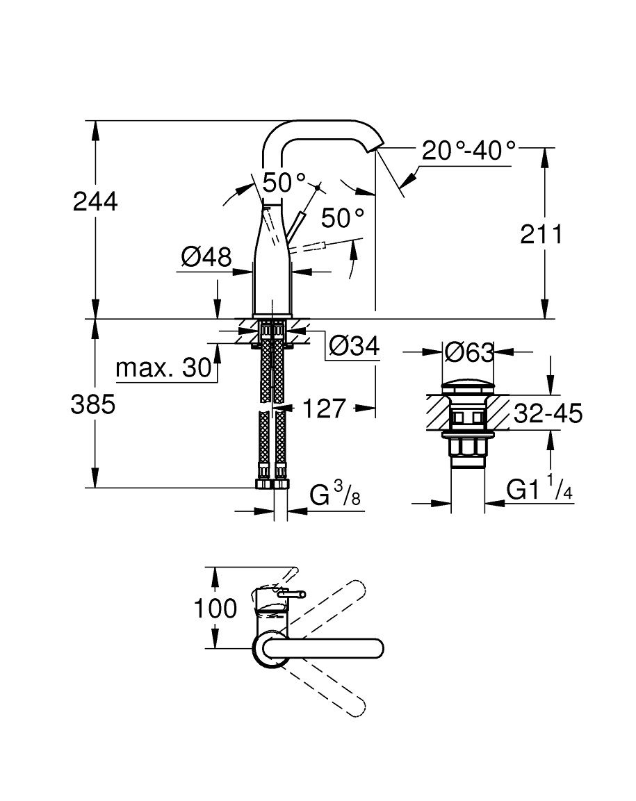 Grohe Profi Essence Umývadlová batéria veľkosť L, click clack, chróm 24182001 - galéria #2