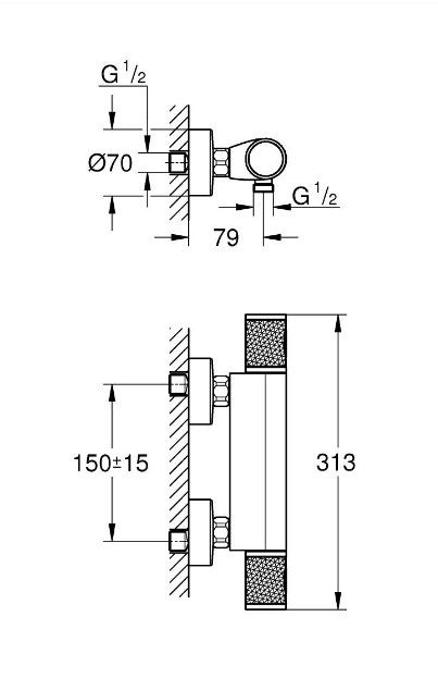 Grohe Profi Grohtherm 1000 Performance Termostatická sprchová batéria, chróm 34827000 - galéria #1