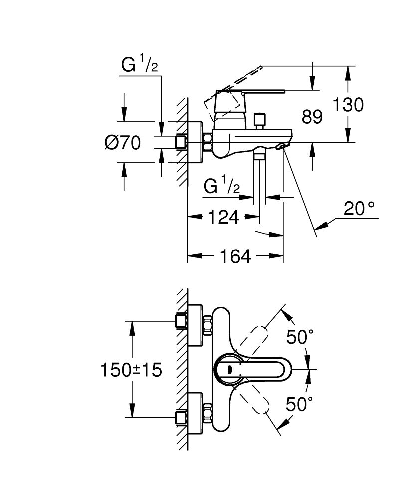 Grohe Get Vaňová páková batéria Chrómová nástenná 32887000 - galéria #1