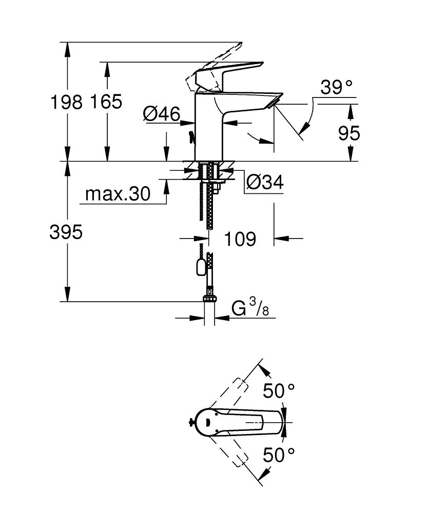 Grohe Start Páková umývadlová batéria s reťazou chróm 32277002 - galéria #3