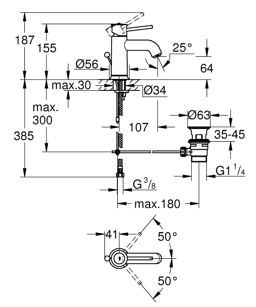 Grohe Start Páková umývadlová batéria s výtokom chróm 23810000 - galéria #1
