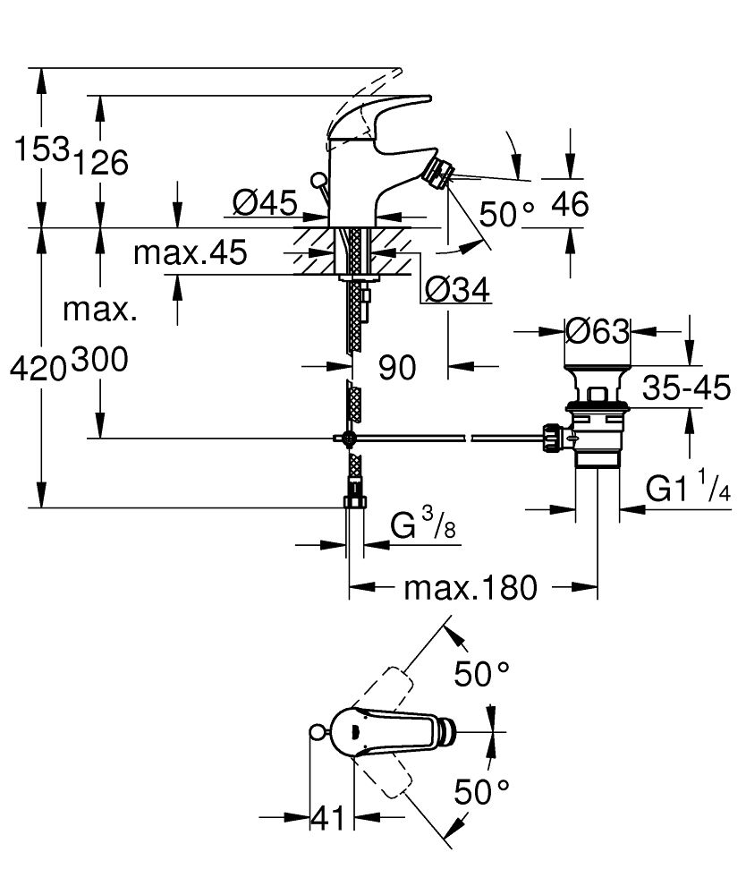 Grohe Start Curve Páková bidetová baterie chrom 23766000 - galéria #1