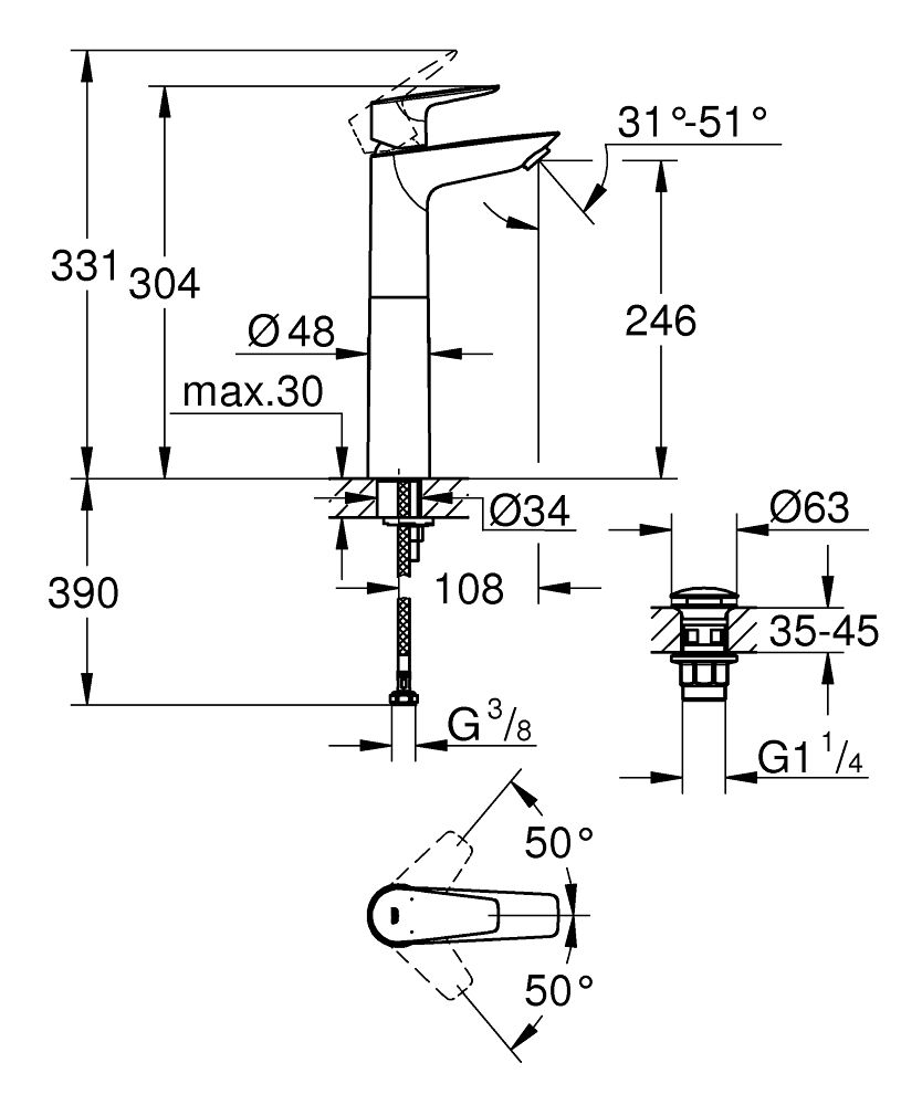 Grohe Start Edge Jednopáková umývadlová batéria s výtokom chróm 23777001 - galéria #4