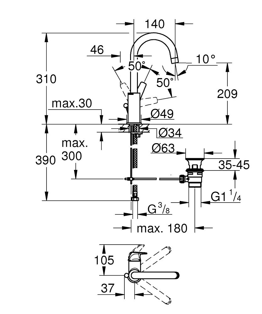 Grohe Start Flow Jednopáková umývadlová batéria s výtokom chróm 23811000 - galéria #1