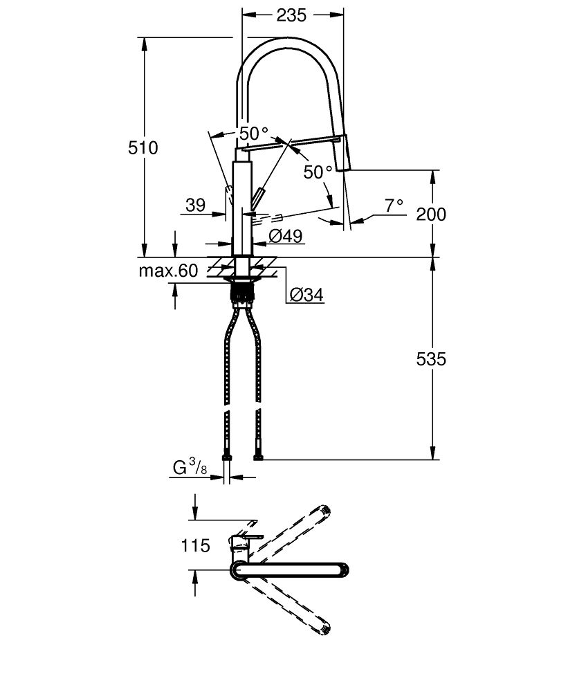 Grohe Feel Umyvadlová batéria páková ručná umývadlová batéria Supersteel čierna 31489DC0 - galéria #2