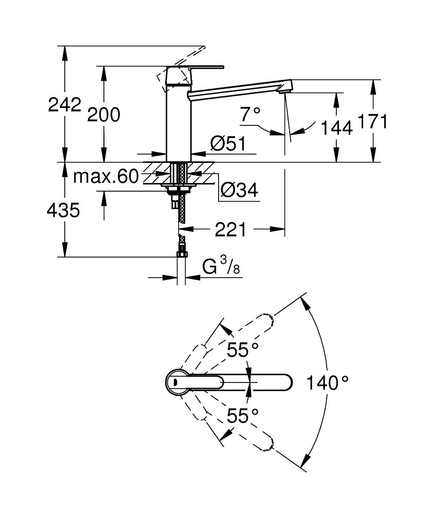 Grohe Get Jednopáková umývadlová batéria so stojánkovou batériou Supersteel 30196DC0 - galéria #1