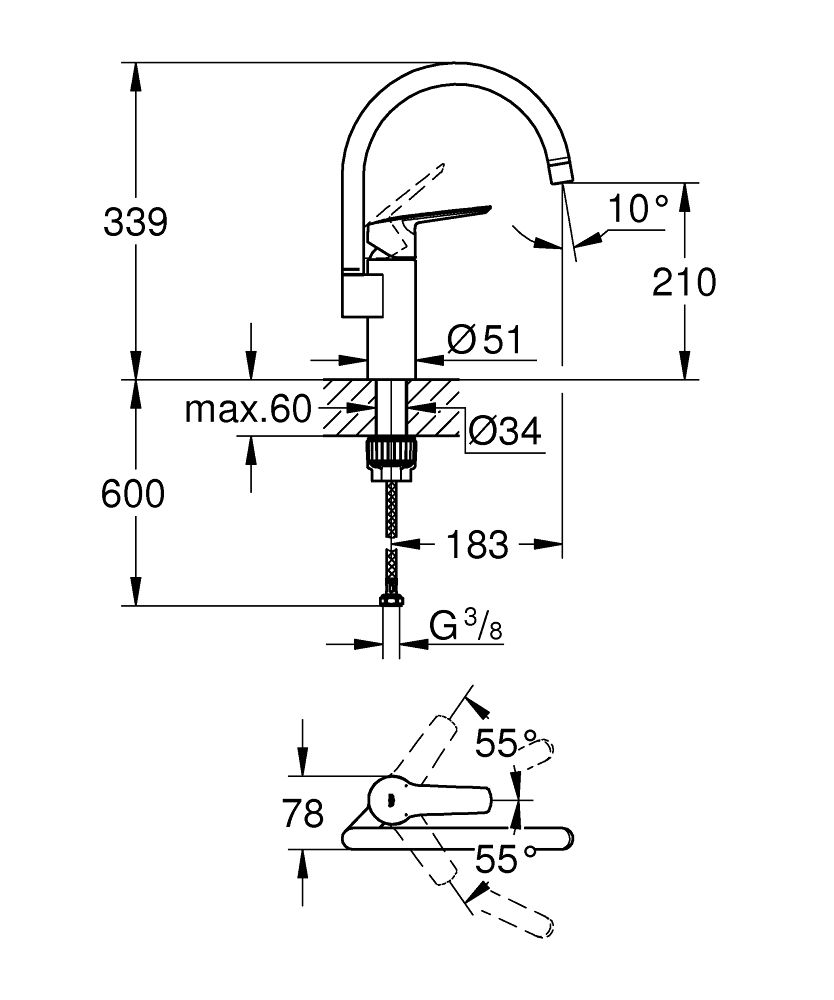 Grohe Start Jednopáková umývadlová batéria s otočným výtokom chróm 30469000 - galéria #4