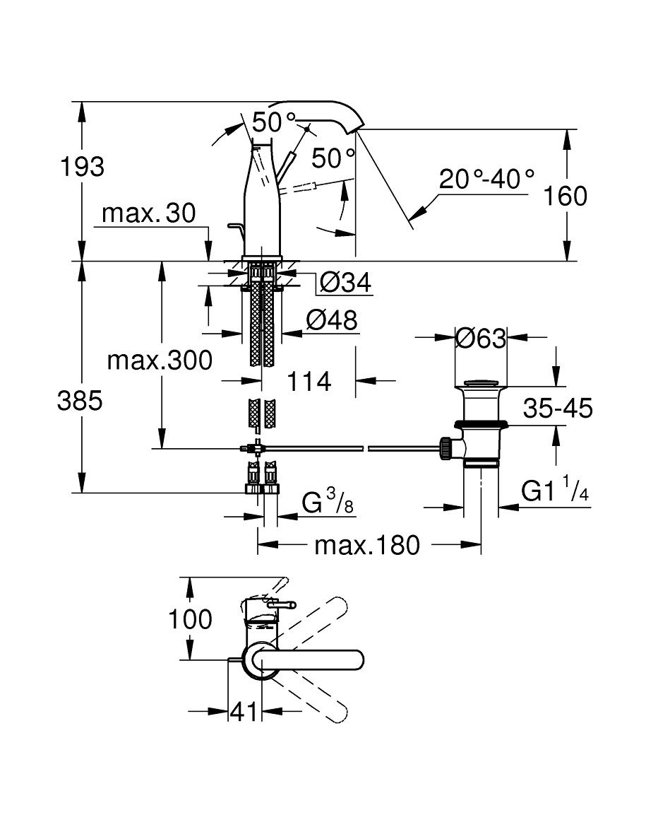 Grohe Profi Essence Umývadlová batéria, veľkosť M, s výtokom, chróm 24173001 - galéria #2