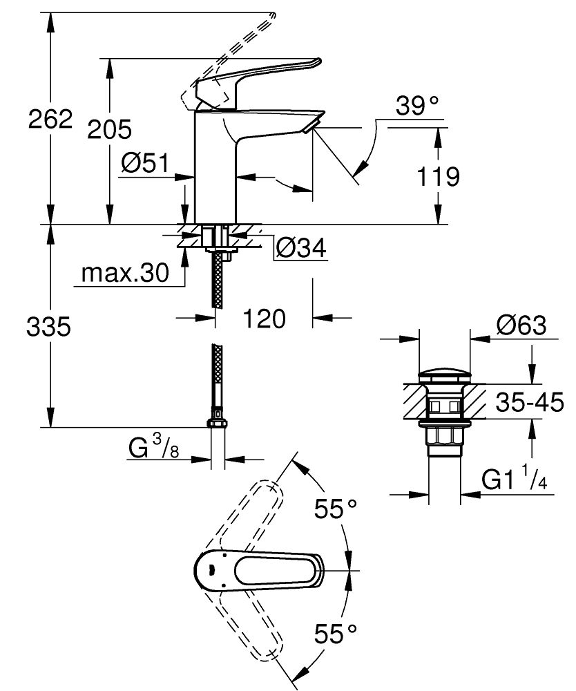Grohe Profi Eurosmart Umývadlová batéria s výtokom Click/Clack, chróm 23981003 - galéria #4