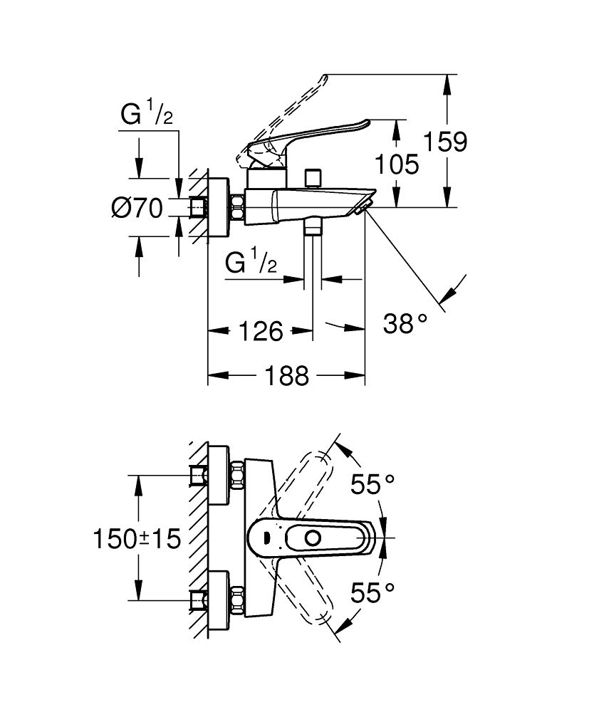 Grohe Profi Eurosmart Nástenná vaňová batéria, chróm 25241003 - galéria #3