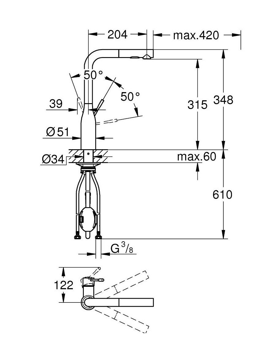 Grohe Profi Essence Drezová batéria, dvojitá sprcha, chróm 30504000 - galéria #2