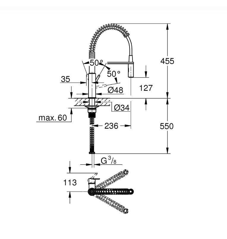 Grohe Get Umývadlová batéria s flexibilným ramenom a sprchou, chróm 30361000 - galéria #1