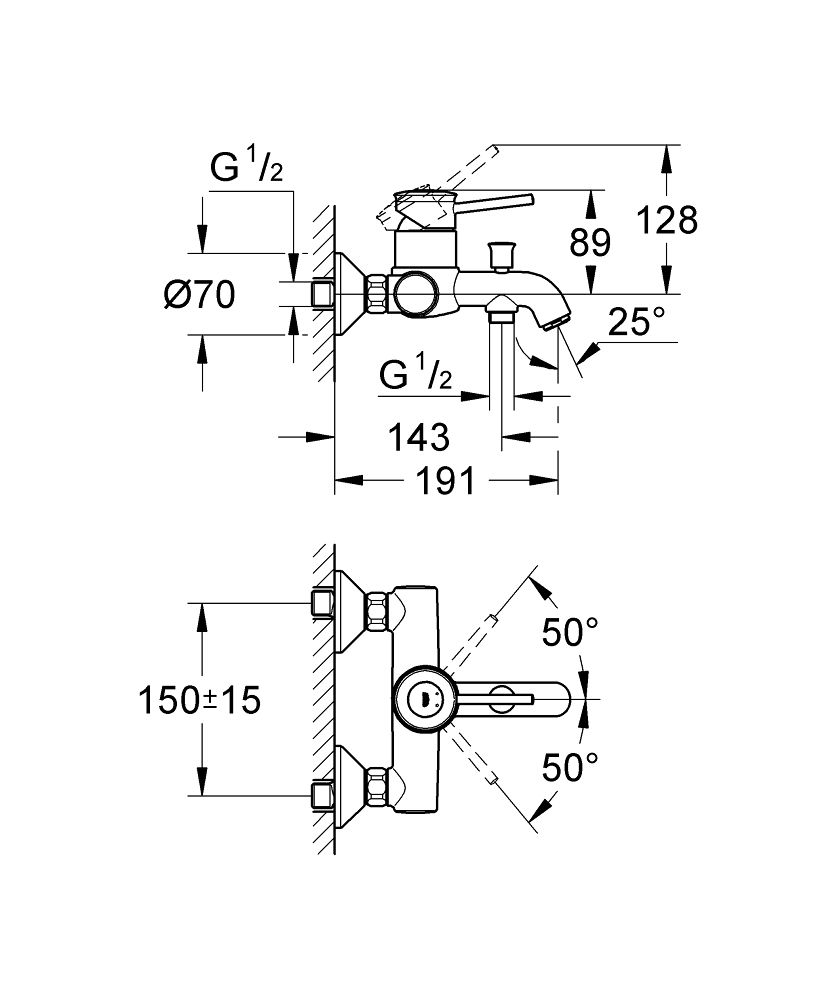 Grohe BauClassic Vaňová nástenná batéria, chróm 32865000 - galéria #1