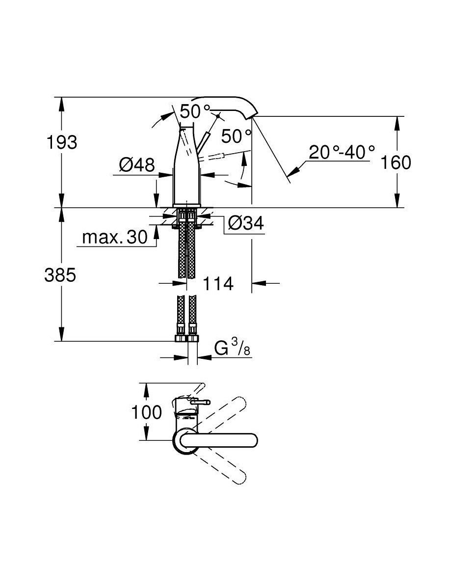 Grohe Profi Essence Umývadlová batéria bez výtoku, fantómová čierna 24176KF1 - galéria #2