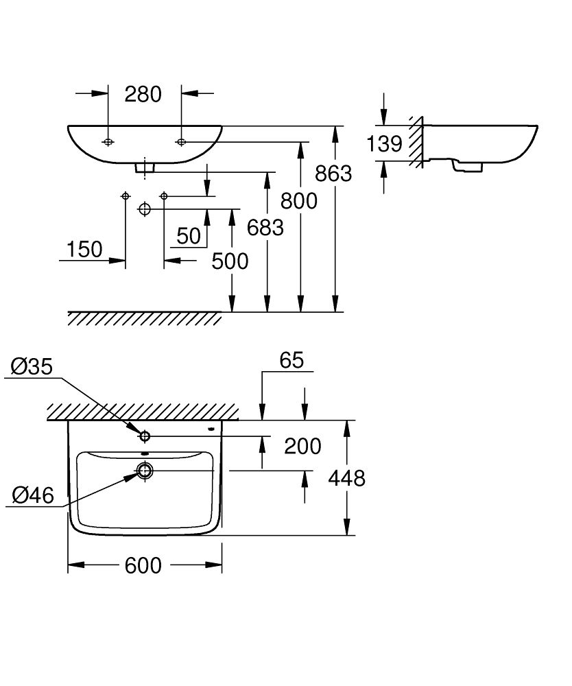 Grohe Start Edge Závesné umývadlo 60 x 44,8 cm, alpská biela 39950000 - galéria #5