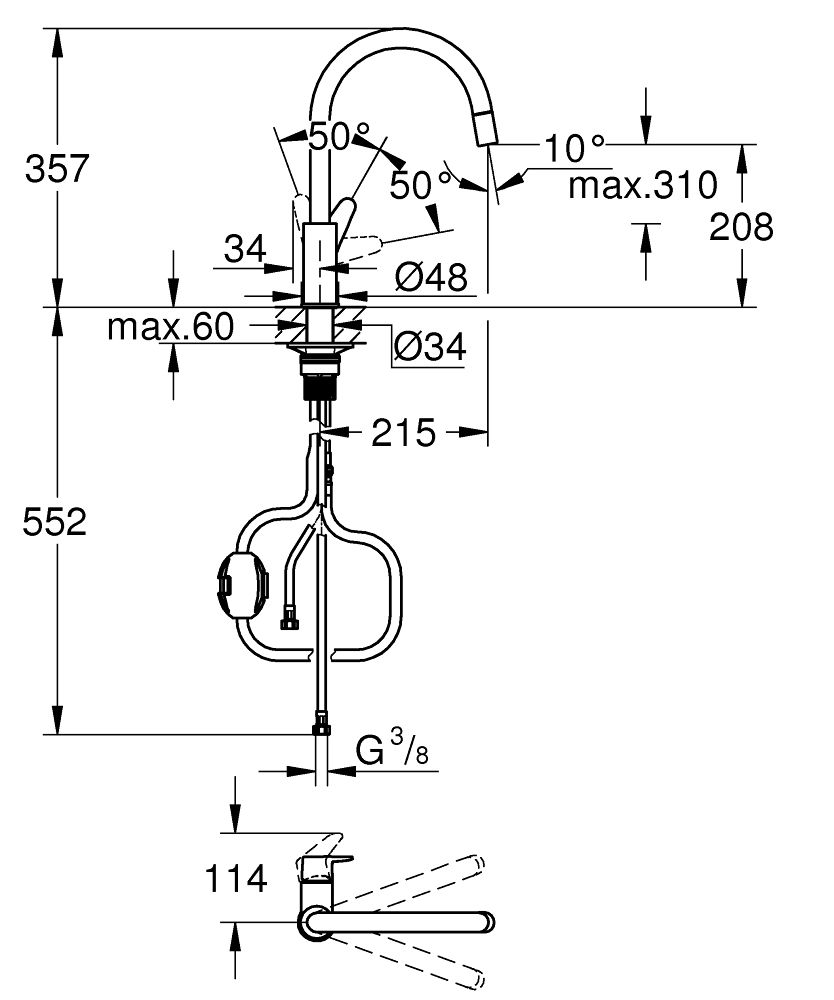 Grohe Start Curve Otočná umývadlová batéria s výsuvnou výpustou, chróm 30562000 - galéria #4