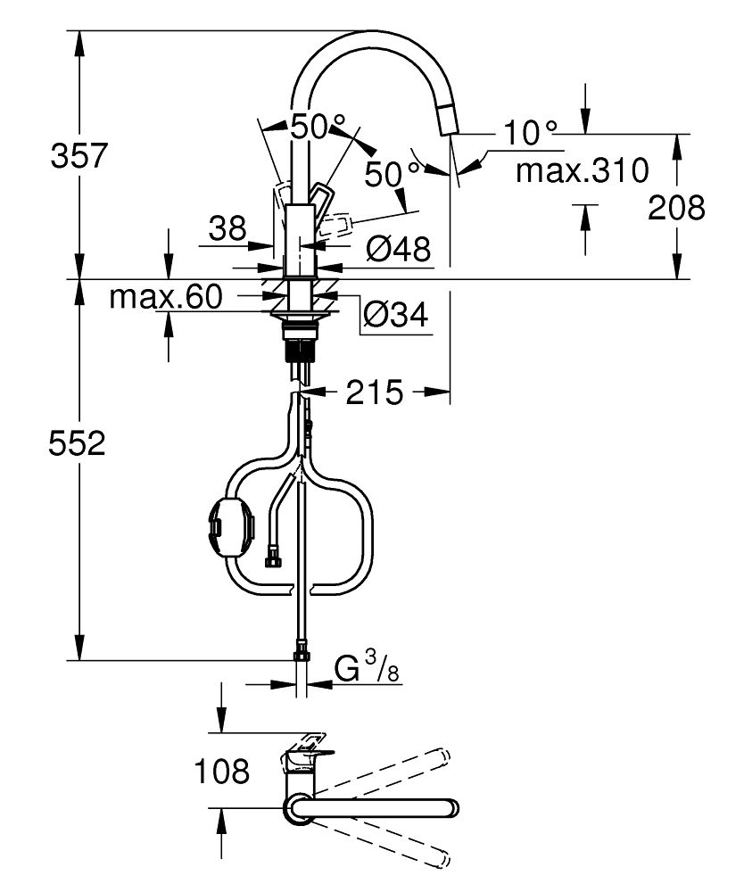 Grohe Start Loop Otočná umývadlová batéria s vyťahovacou výpustou, chróm 30556000 - galéria #4