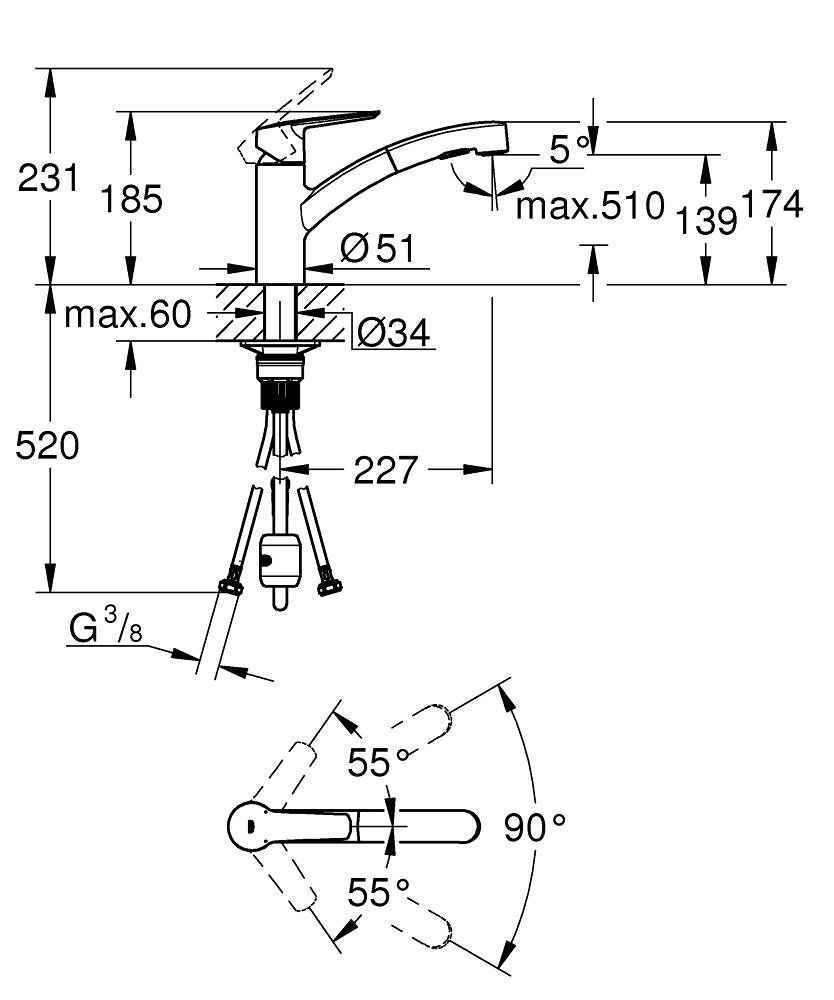 Grohe Start Dvojpáková umývadlová batéria s dvojitou sprchou, čierna matná 305312431 - galéria #3