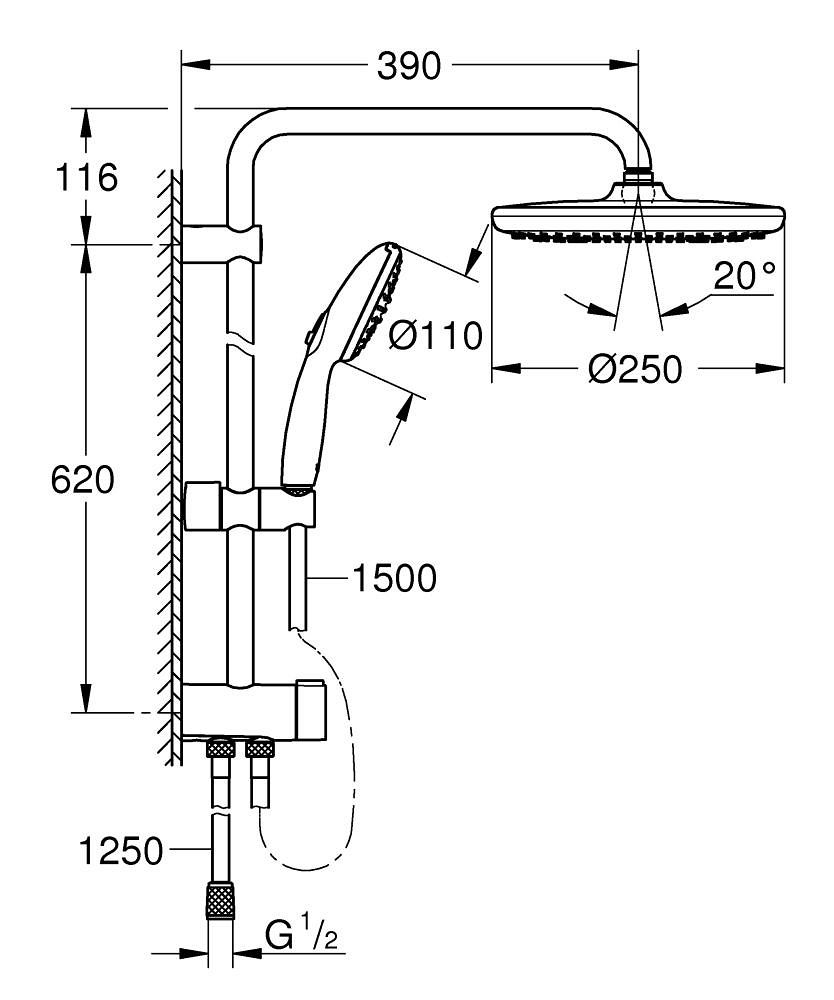 Grohe Vitalio Start Sprchový stĺp Eco 73,6 cm s prepínačom, matný čierny 266802431 - galéria #3
