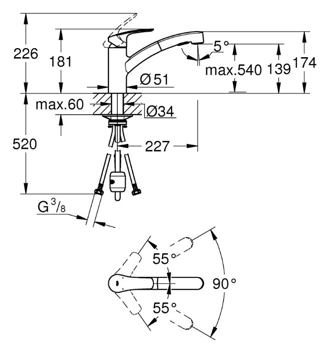 Grohe Professional Eurosmart Dřezová baterie s vytahovací sprškou, 2 proudy, černá mat 303052431 - galéria #3