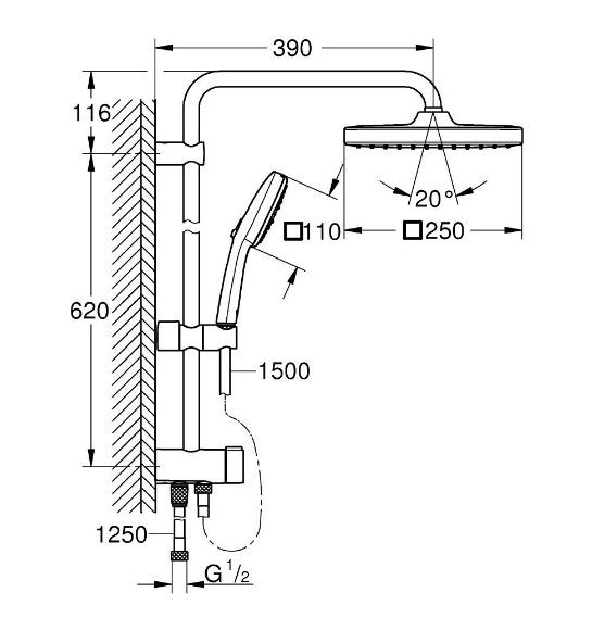 Grohe Profi Tempesta 250 Cube Sprchový stĺp bez batérie, chróm 26977001 - galéria #4