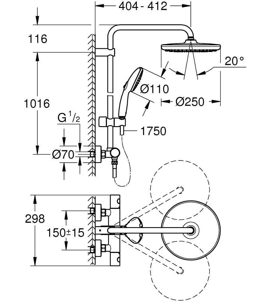 Sprchový systém Grohe Profi Tempesta s termostatickou batériou, matná čierna 266702431 - galéria #4