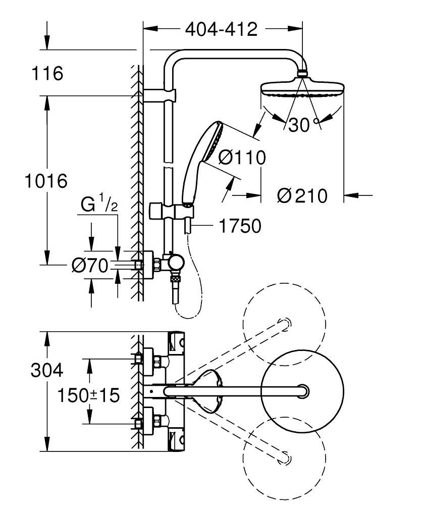 Sprchový systém Grohe Profi Tempesta s termostatickou batériou, chróm 26811001 - galéria #4