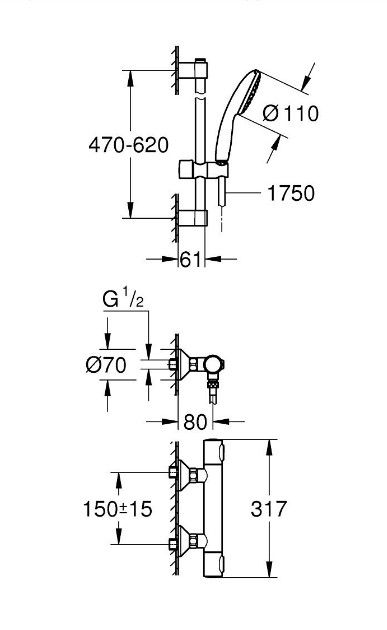 Grohe Profi Grohtherm 500 Termostatická sprchová batéria so sprchovacím setom, chróm 34796001 - galéria #1