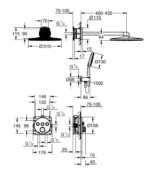 Sprchový systém Grohe Profi Grohtherm Smartcontrol Socket, Supersteel 34863DC0 - galéria #1