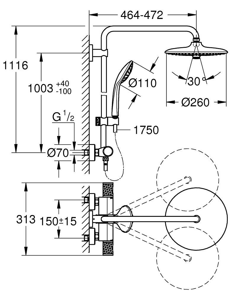 Grohe Vitalio Joy Sprchový systém s termostatickou baterií, Phantom Black 26403KF2 - galéria #4