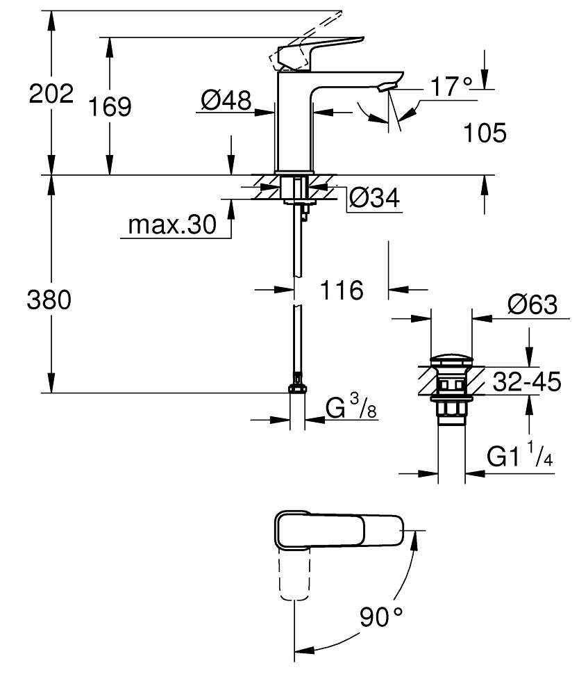 Grohe Profi Cubeo Umývadlová batéria, studený štart s výtokom, chróm 1017570000 - galéria #3
