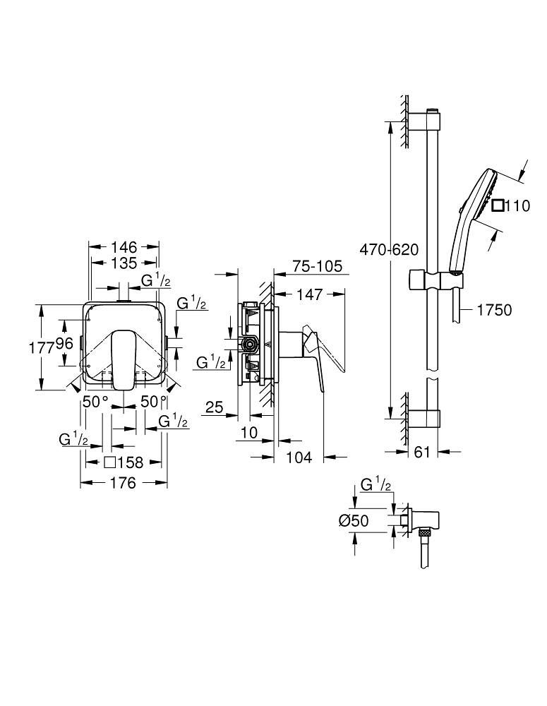 Grohe Profi Cubeo sprchová batéria + sprchový set s výtokom, chróm 1053350000 - galéria #3
